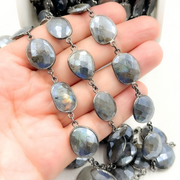 Coated Labradorite Organic Shape Bezel Oxidized Wire Chain